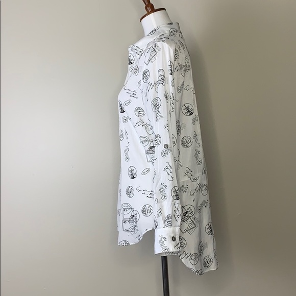 MISHCA Black White Travel Stamp Passport Blouse M - Picture 4 of 9